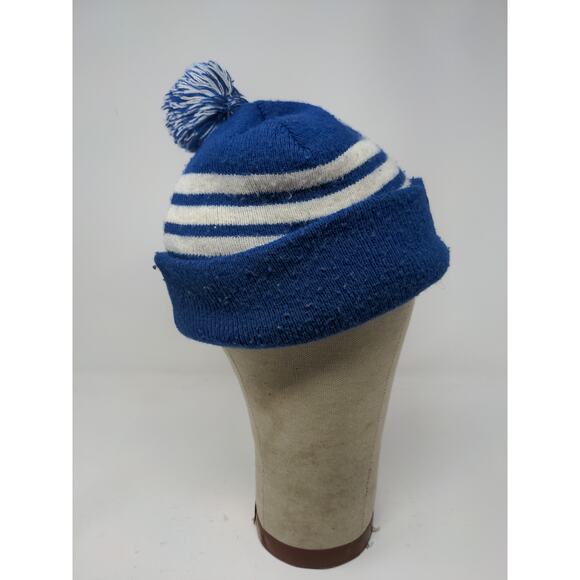 NFL Football Indianapolis Colts Beanie Hat Blue White Striped Pom Pom Patch Logo - Picture 6 of 12
